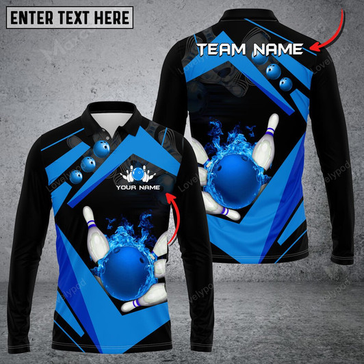 FUNSTUFFPRINT Bowling Ball Premium Multicolor Option Customized Name Long Sleeve 3D Shirt