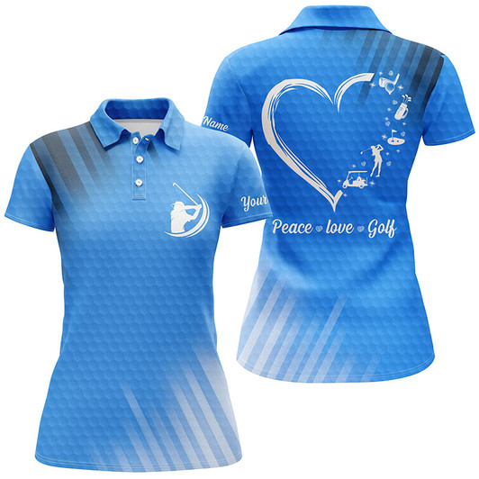 Custom Name Multi-Color Women Golf Polo Shirts Peace Love Golf, Personalized Best Womens Golf Shirts