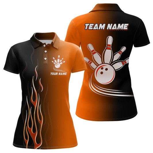 Custom Gradient Orange Black Bowling League Jerseys Custom Bowling Shirt For Women, Gifts For Bowling Team