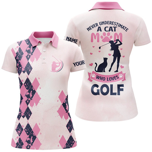 Custom Pink Womens Polo Shirt Custom Never Underestimate A Cat Mom Who Loves Golf Mother's Day Gift For Mom