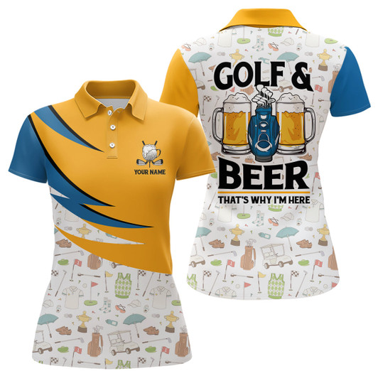 Custom Golf & Beer That's Why I'm Here Golf Icons Seamless Polo Shirts Cool Golf Shirts For Women