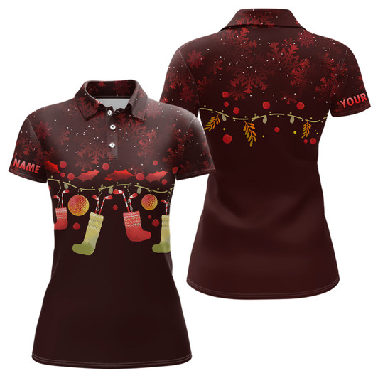Custom Personalized Red Christmas Womens Golf Polo Shirts Custom Christmas Golf Gift Idea For Women