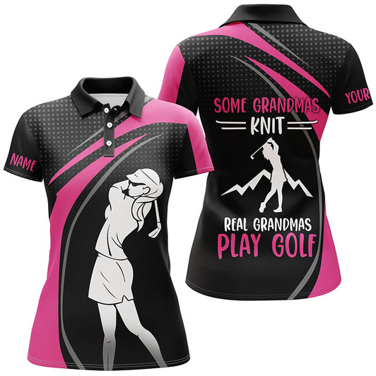 Custom Pink Womens Golf Polo Shirt Custom Some Grandmas Knit Real Grandmas Play Golf Mother's Day Gifts