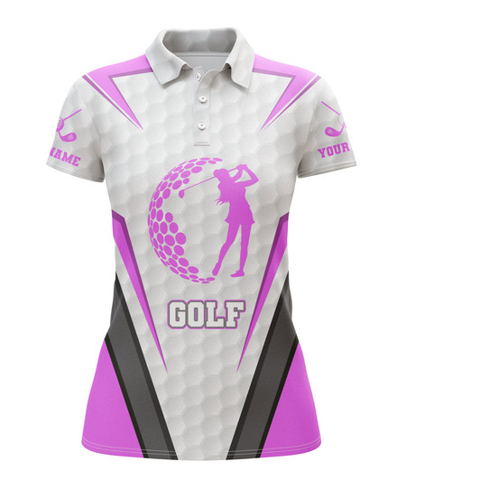 Custom Pink White Women's Golf Polo T-Shirts Custom Name Sports Golf Short Sleeve Shirt Quick Dry, Golf Gifts