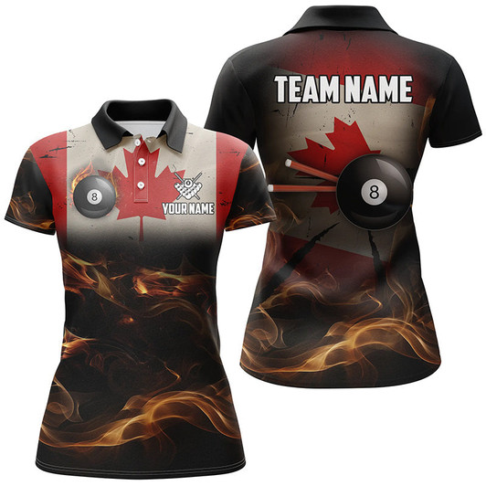 Custom Personalized Canada Flag Vintage Smoke Billiard Shirts For Women, Patriotic Billiard Team Jerseys