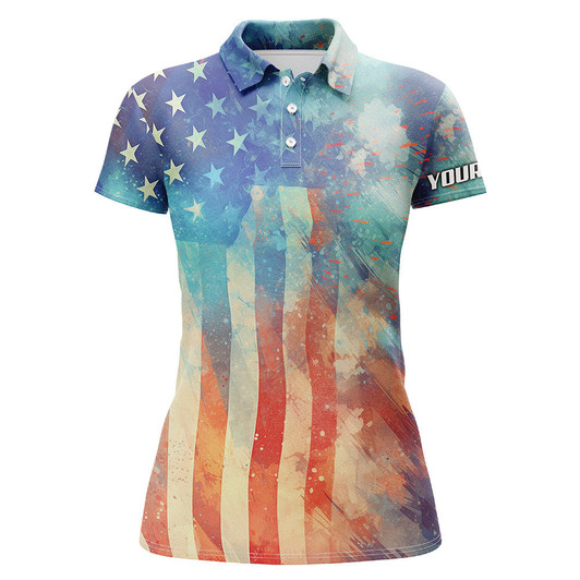 Custom Womens Golf Polo Shirt American Flag Fourth Of July Custom Patriotic Golf Shirt For Ladies
