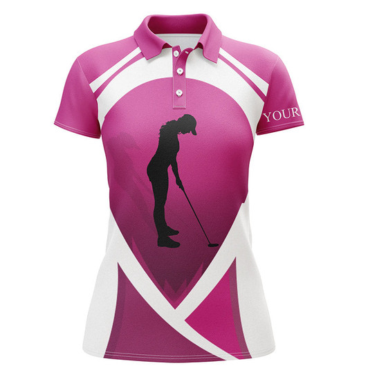 Custom Pink And White Womens Golf Polos Shirts Custom Name Team Golf Shirt Women, Personalized Golf Gifts