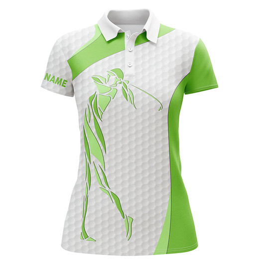 Custom Personalized Green Golf Ball Skin White Womens Golf Polo Shirts Custom Name Ladies Golf Tops