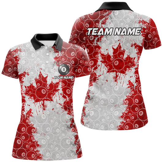 Custom Personalized Canadian Leaf 8 Ball Pattern Women Billiard Shirts, Patriotic Canada Billiard Jerseys