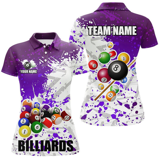 Custom Personalized Purple Billiard Balls Paint Splash Women Billiard Shirts, 3D Billiard Jerseys Attire
