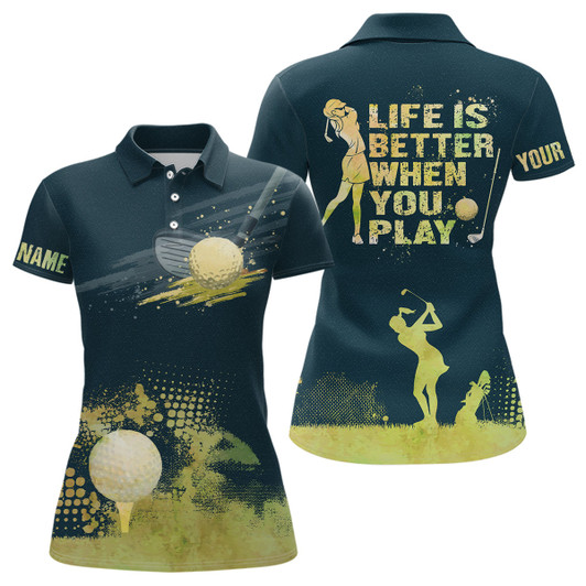 Custom Womens Golf Artistic Wet Paint Polo Shirt, Dark Green Golf Shirts For Womens, Golfing Gifts