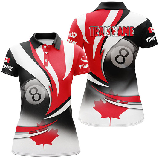 Custom Personalized 8 Ball Pool Canada Flag Version Billiard Shirts For Women, Patriotic Billiard Jerseys