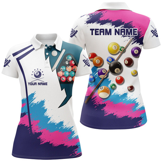 Custom Personalized Colorful Billiard Shirts For Women Custom 3D Pool Balls Billiard 8 Ball Team Jerseys