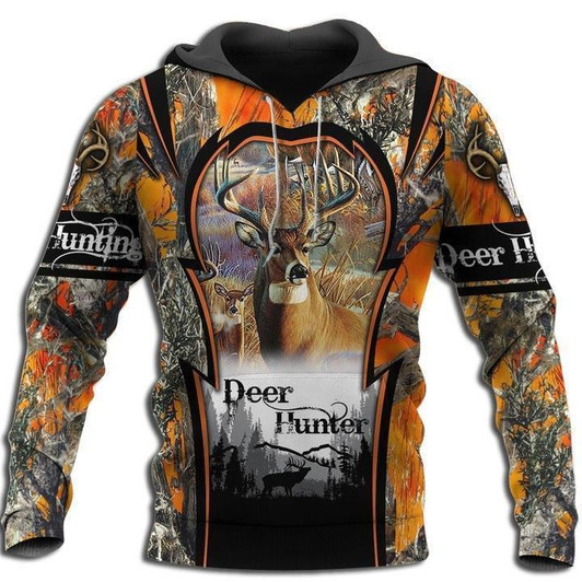 FUNSTUFFPRINT Premium Deer Hunting for Hunter Orange Camo 3D Hoodie and Zip Hoodie