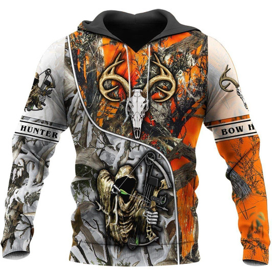 FUNSTUFFPRINT Premium Bow Hunting for Hunter White Orange Camo 3D Hoodie and Zip Hoodie