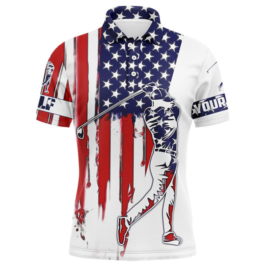 Custom Golf Men Polo Shirt - American Flag Custom Name Apparel - Personalized Gift For Golf Lover, Team, Golfers, Patriotic, 4th July, Independence Day
