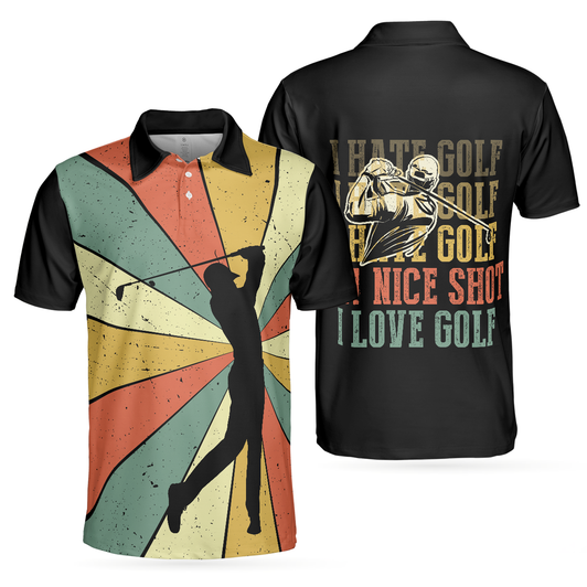 Custom I Hate Golf Nice Shot I Love Golf Polo Shirt, Vintage Color Palette Polo Shirt, Best Golf Shirt For Men