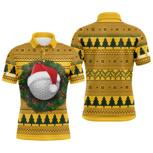 Custom Golf Men Polo Shirt, Xmas Custom Name, Ugly Christmas Sweater Pattern Apparel - Personalized Sports Gifts For Golf Lover, Male, Husband, Boyfriend