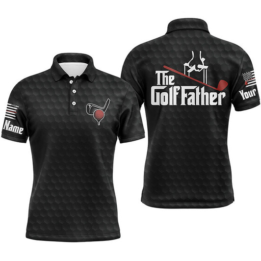 Custom Golf Men Polo Shirt - Custom Name Black Golf Ball Pattern Apparel - Personalized Gift For Golf Lover, Team, Golfer, Patriotic - The Golf Father