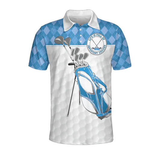 White Golf Texture Blue Argyle Pattern Men Polo Shirt, Life Is Full Of Important Choices Golf Polo Shirt, Best Golf Shirt For Male