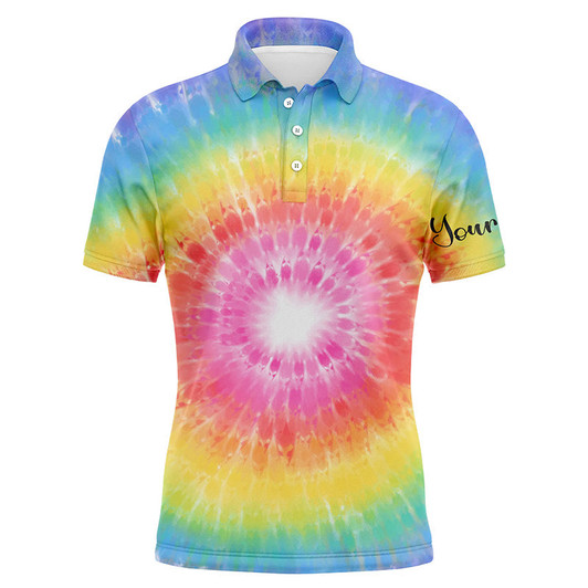 Custom Golf Men Polo Shirt - Rainbow Coloured Tie Dye Painted Pattern Custom Name Apparel - Personalized Gift For Golf Lover, Team, Male Players, Golfer