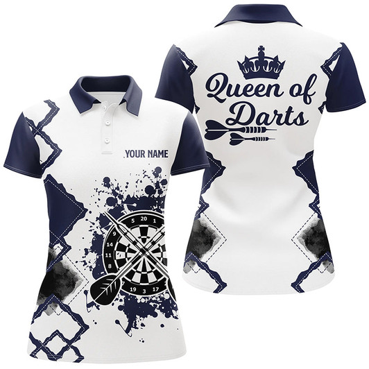 Custom Queen Of Darts Navy White Darts Polo Shirt Custom Cool Darts Jersey For Women