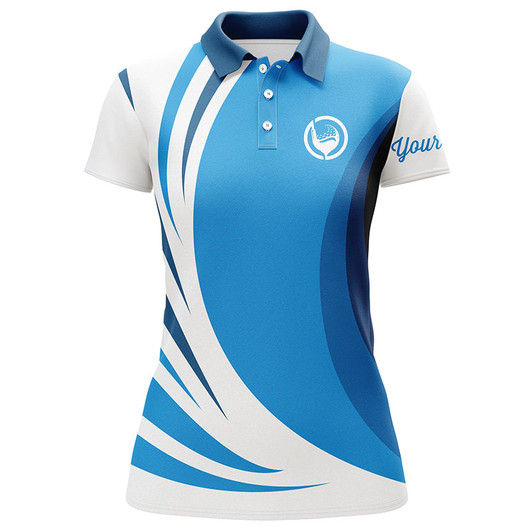 Custom Golf Polo Shirt Womens Custom Name Blue And White Golf Shirt, Team Golf Shirts Ladies