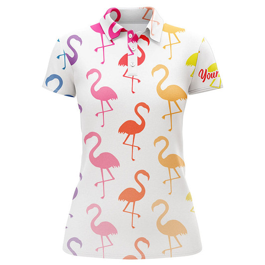 Custom Womens Golf Polo Shirt Rainbow Flamingos Pattern Custom Team Flamingo Golf Shirts, Ladies Golf Tops