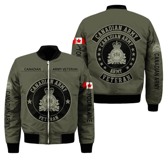 FUNSTUFFPRINT Personalized Name Canadian Army Boomber Jacket 3D Bomber Jacket S3BJ-10006