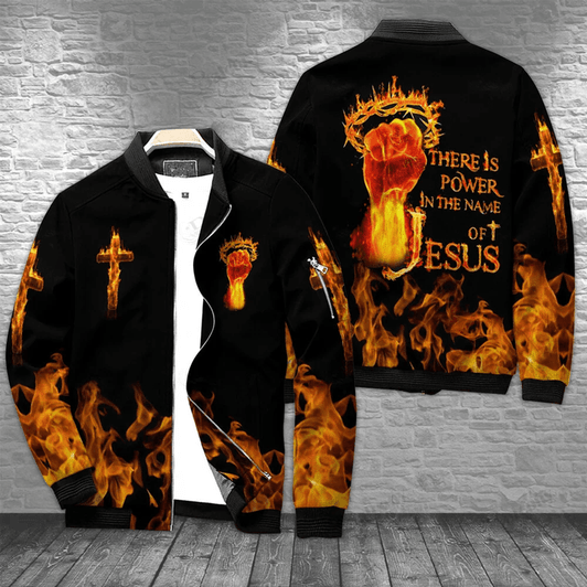 FUNSTUFFPRINT Power in the name Jesus Christ Bomber Jacket 3D Bomber Jacket S3BJ-10016