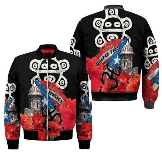 FUNSTUFFPRINT Customize Name Sol Taino Puerto Rico Bomber Jacket For Men And Women MH 3D Bomber Jacket S3BJ-10032