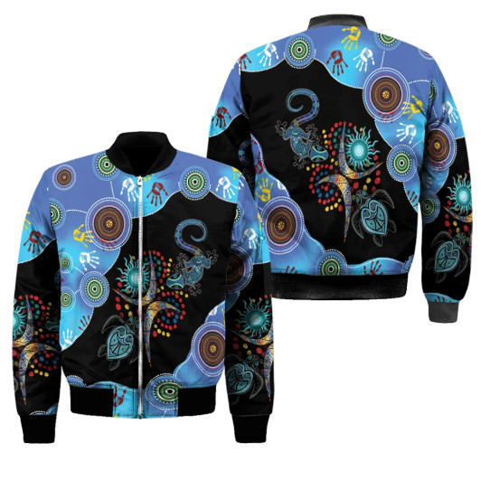 FUNSTUFFPRINT Aboriginal Naidoc Week 2021 Blue Turtle Lizard Bomber Jacket 3D Bomber Jacket