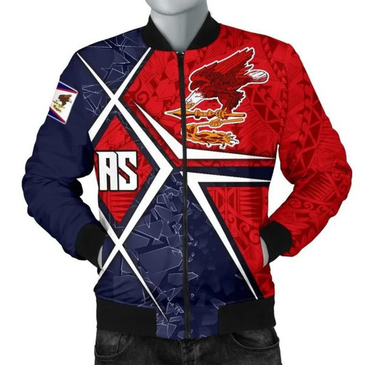 FUNSTUFFPRINT American Samoa Men’s Bomber Jacket – AS Flag with Polynesian Patterns – BN15 3D Bomber Jacket