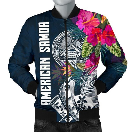 FUNSTUFFPRINT American Samoa Men’s Bomber Jacket – Polynesian Hibiscus with Summer Vibes – BN15 Bomber Jacket 3D Bomber Jacket