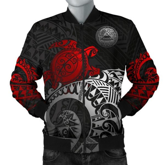 FUNSTUFFPRINT American Samoa Polynesian Bomber Jacket (Men)- Polynesian Turtle (Red) – BN15 Bomber Jacket 3D Bomber Jacket