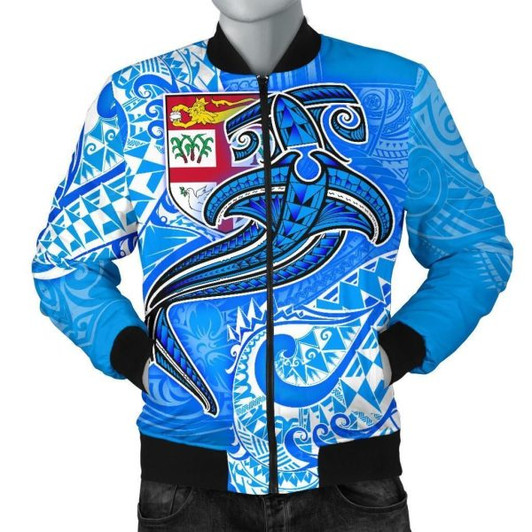 FUNSTUFFPRINT Bomber Jacket Fiji – Blue Shark Polynesian Tattoo 3D Bomber Jacket