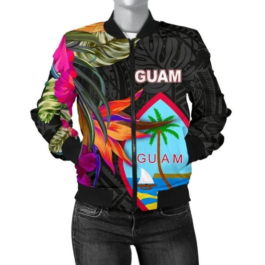 FUNSTUFFPRINT Bomber Jacket Guam – Hibiscus Polynesian Pattern 3D Bomber Jacket