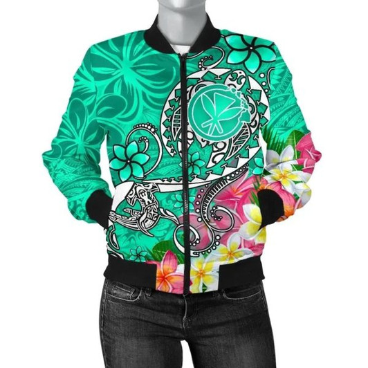 FUNSTUFFPRINT Bomber Jacket Hawaii – Turtle Plumeria Polynesian Tattoo Turquoise Color 3D Bomber Jacket