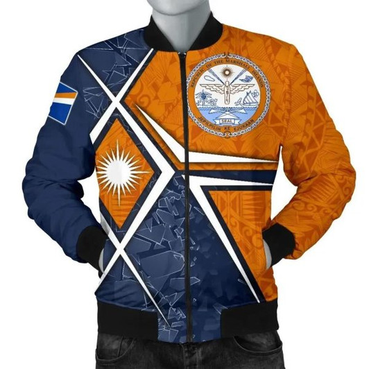 FUNSTUFFPRINT Bomber Jacket Marshall Islands – Marshall Islands Flag with Polynesian Patterns 3D Bomber Jacket