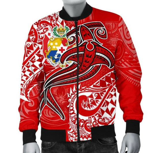 FUNSTUFFPRINT Bomber Jacket Tonga – Red Shark Polynesian Tattoo 3D Bomber Jacket