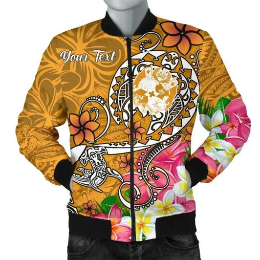 FUNSTUFFPRINT Bomber Jacket Tonga Custom Personalised – Turtle Plumeria (Gold) 3D Bomber Jacket