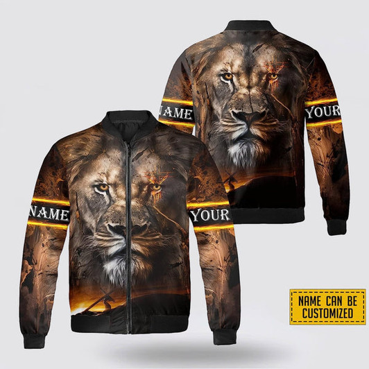 FUNSTUFFPRINT Personalized Name The Lion Christian Jesus Bomber Jacket For Men Women 3D Bomber Jacket