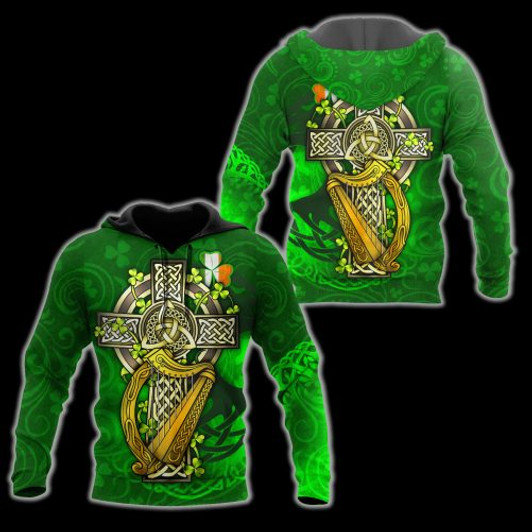 FUNSTUFFPRINT Irish 3D All Over Hoodie Irish Cross Harp  3D Hoodie and Zip Hoodie