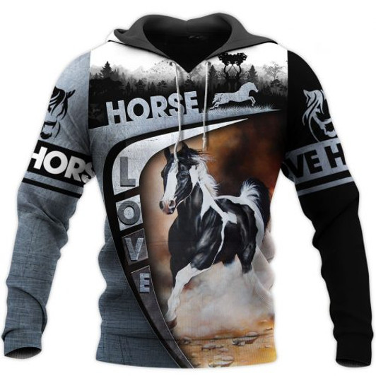 FUNSTUFFPRINT 3D All Over Printed Horse Hoodie Love Black & White Horse   3D Hoodie and Zip Hoodie