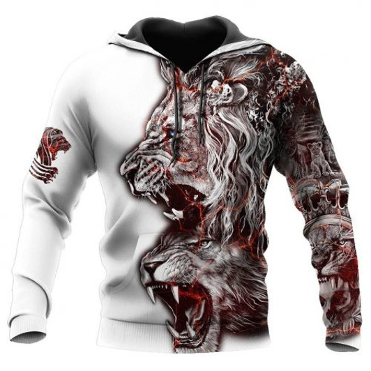 FUNSTUFFPRINT Lion Roar 3D All Over Printed Hoodie For Men White   3D Hoodie and Zip Hoodie