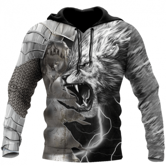 FUNSTUFFPRINT Lion Warrior Armor 3D All Over Printed Viking   3D Hoodie and Zip Hoodie