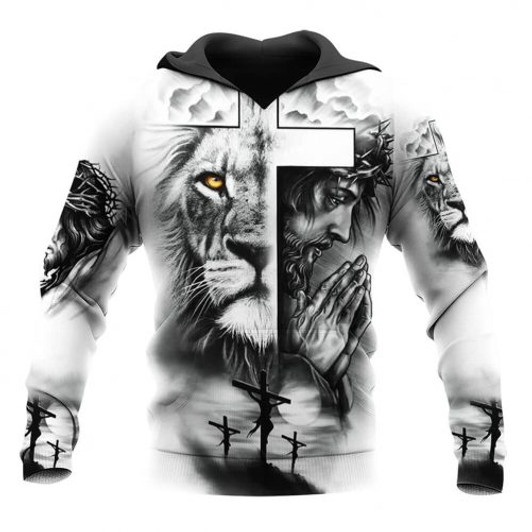 FUNSTUFFPRINT Jesus And Lion   3D Hoodie and Zip Hoodie