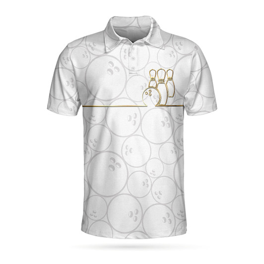 Bowling White And Golden Pattern Short Sleeve Polo Shirt, Bowling Ball Pattern Polo Shirt, Best Bowling Shirt For Men