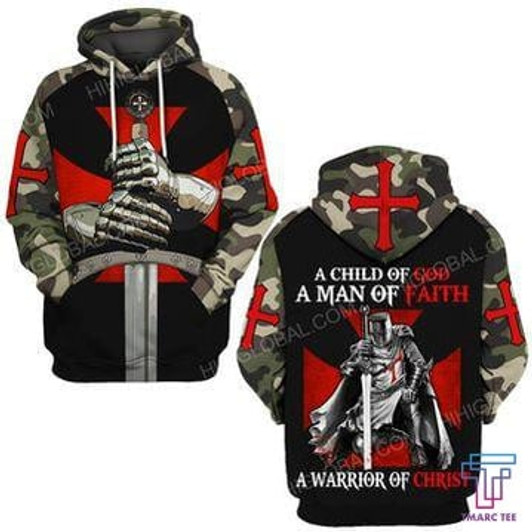 FUNSTUFFPRINT A CHILD OF GOD A MAN OF FAITH A WARRIOR OF CHRIST 3D Hoodie and Zip Hoodie