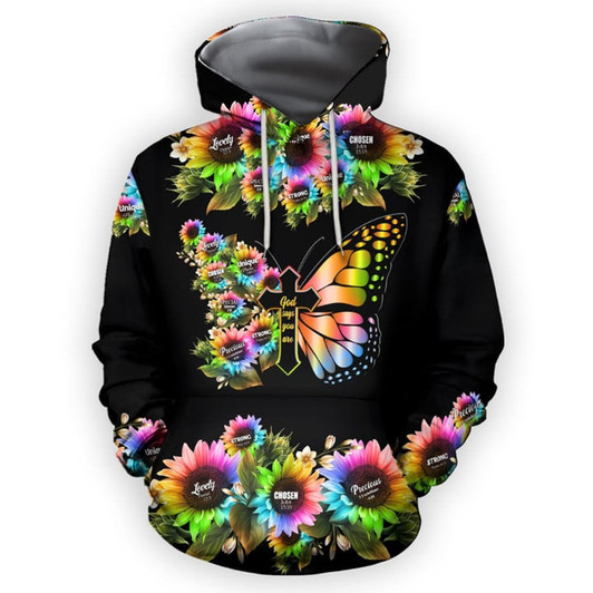 FUNSTUFFPRINT  Butterfly Sunflower God say You Are All Over Printed  3D Hoodie and Zip Hoodie